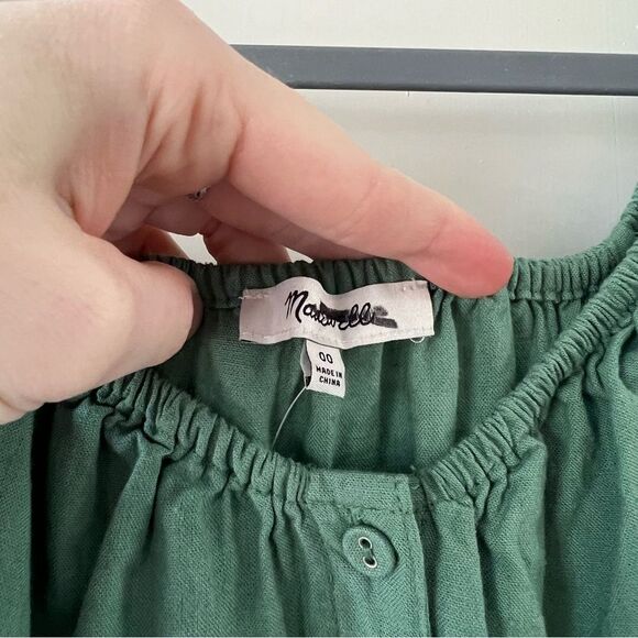 NWT Madewell Linen Margie Cap Sleeve Button Down Mini Dress in Green - Picture 8 of 10